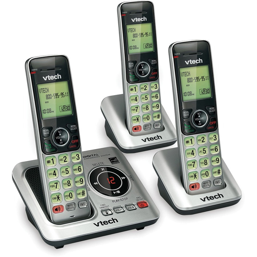 VTech CS6629-3 DECT 6.0 Cordless Phone - Silver - 1 x Phone Line - 3 x Handset - Speakerphone - Answering Machine - Hearing Aid Compatible - Backlight