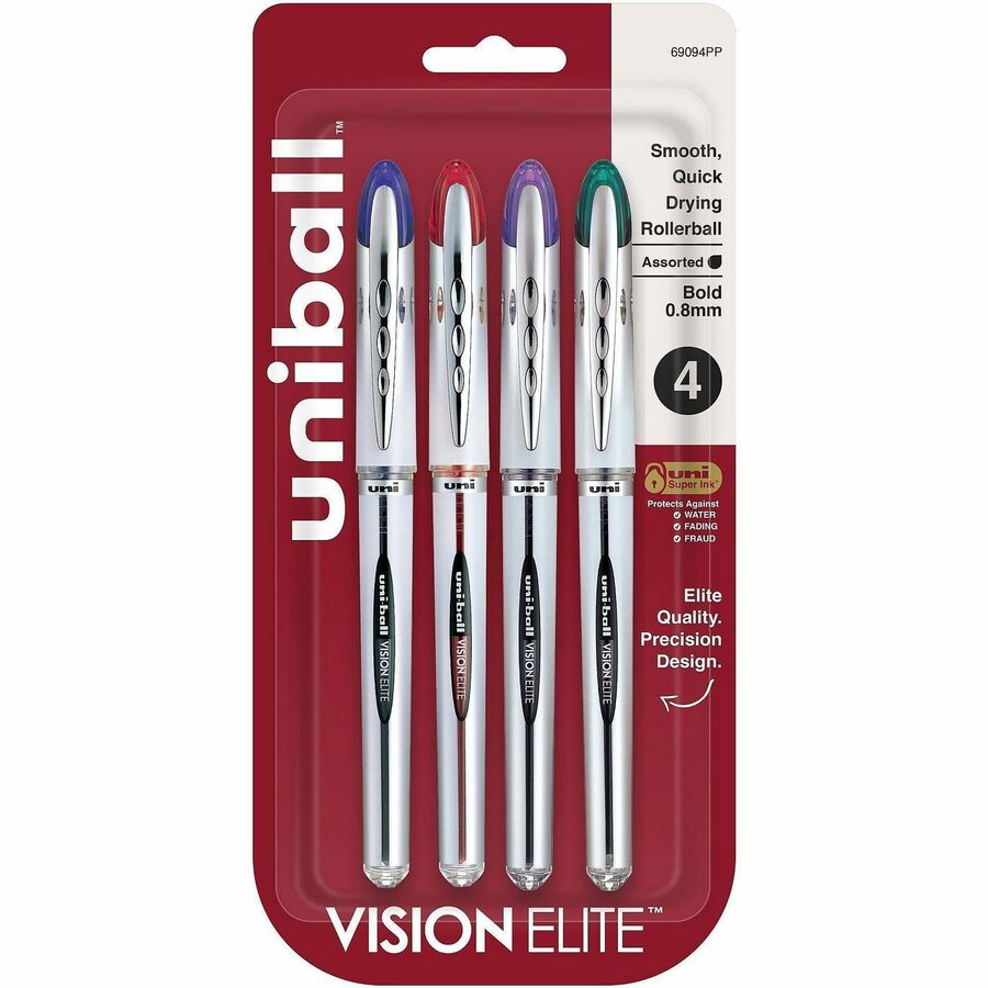 uniball™, Vision Elite Rollerball Pen - Refillable - Blue, Red, Green, Violet Ink - Pigment-based - 4 / Pack