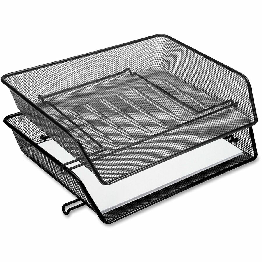 Lorell Side-loading Mesh Document Tray - 3" Height x 14.25" Width x 10.75" Depth - Stackable - Powder Coated - Black - Steel - 1 Set