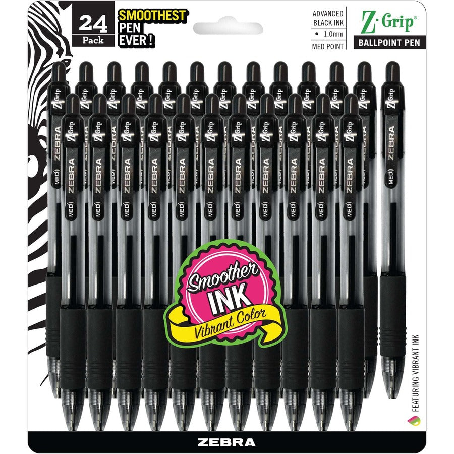 Zebra Z-Grip Retractable Ballpoint Pens - Retractable - Black Ink - Clear Barrel - 24 / Pack