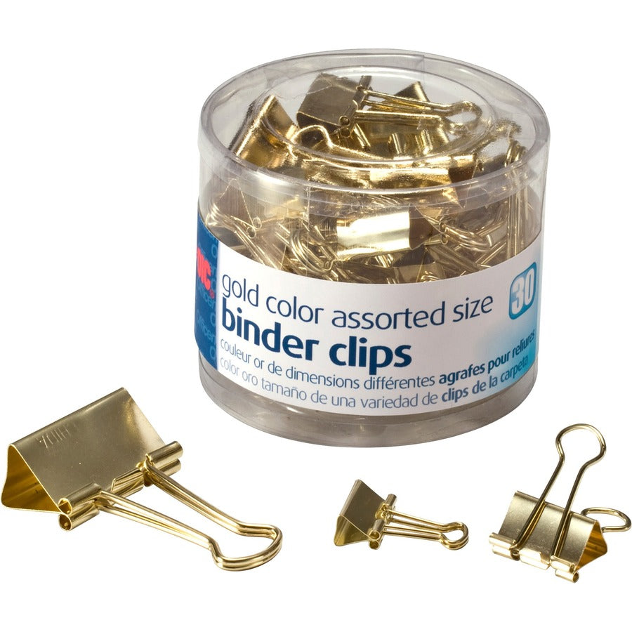 Officemate Assorted Size Binder Clips - Gold - Metal - 30 / Pack