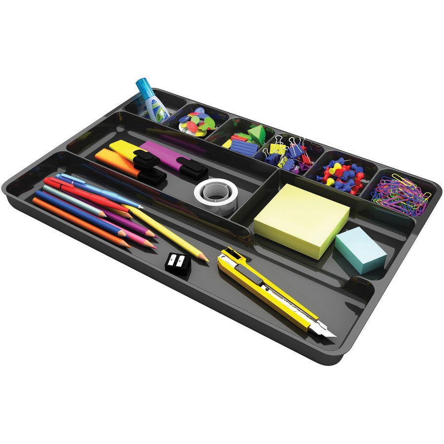 Deflecto Sustainable Office Drawer Organizer - 9 Compartment(s) - 1.13" Height x 14" Width x 9.13" Depth - 30% Recycled - Black - 1 Each