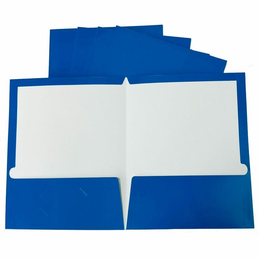 Business Source Letter Pocket Folder - 8 1/2" x 11" - 100 Sheets Capacity - 2 Internal Pocket - Blue - Laminated, Durable, Die-cut - 1 Box