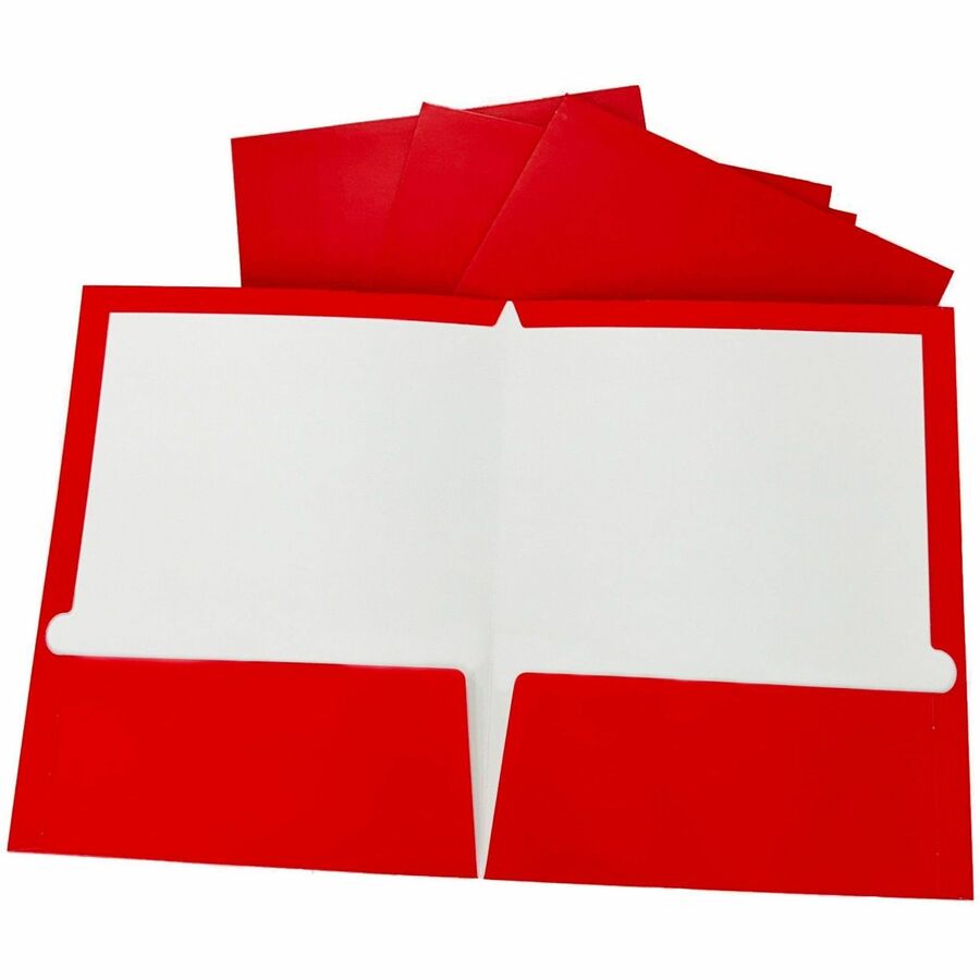 Business Source Letter Pocket Folder - 8 1/2" x 11" - 100 Sheets Capacity - 2 Internal Pocket - Card Paper - Red - Durable, Laminated, Die-cut - 25 / Box