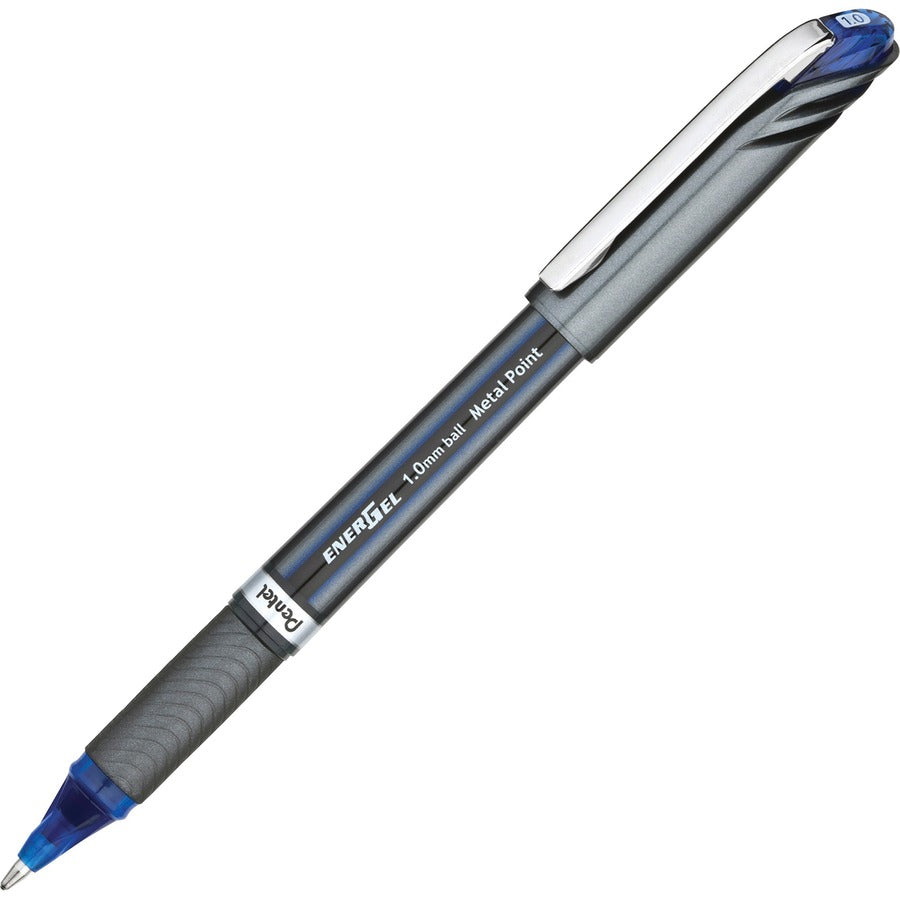 EnerGel EnerGel NV Liquid Gel Pens - Blue Ink - Gel-based - Gray Barrel - Metal Tip - 12 / Dozen