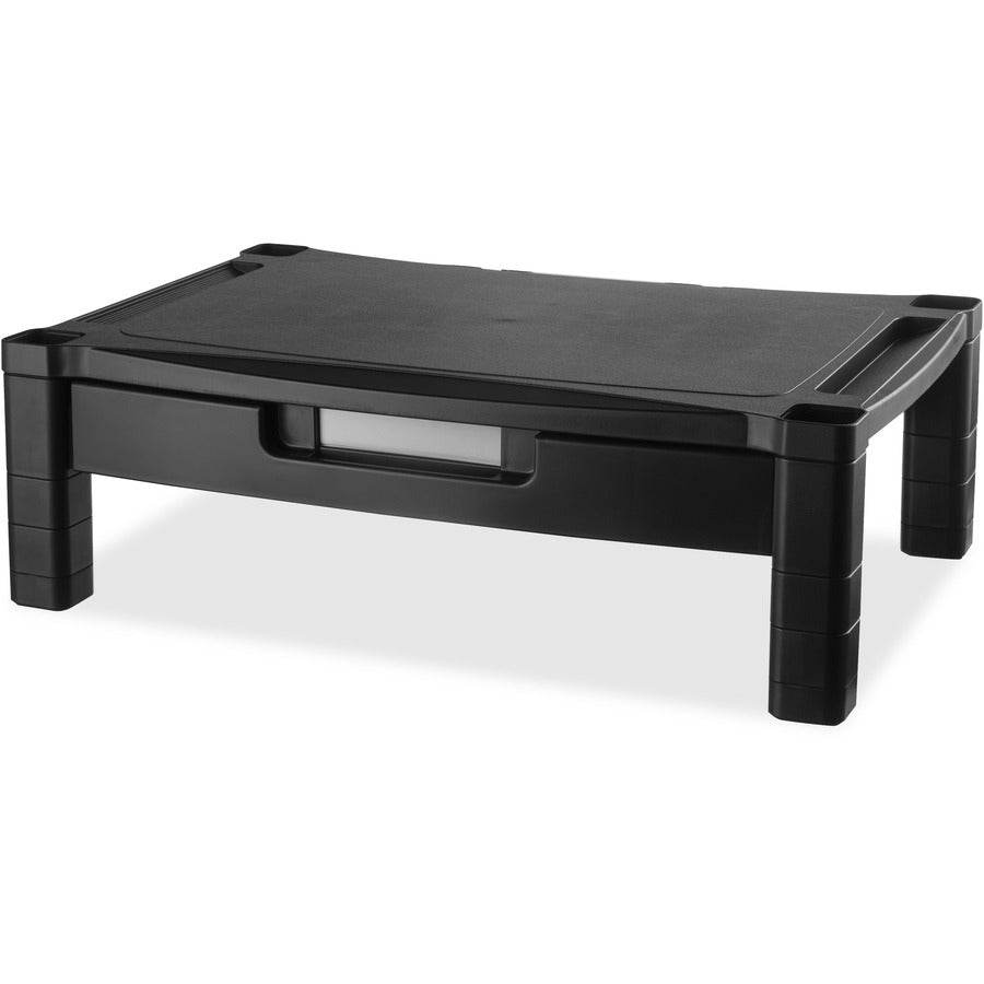 Kantek Extra-Wide Height-Adjustable Monitor Stand with Organizing Drawer - 50 lb Load Capacity - 6" Height x 13.25" Width - Desktop - Plastic - Black