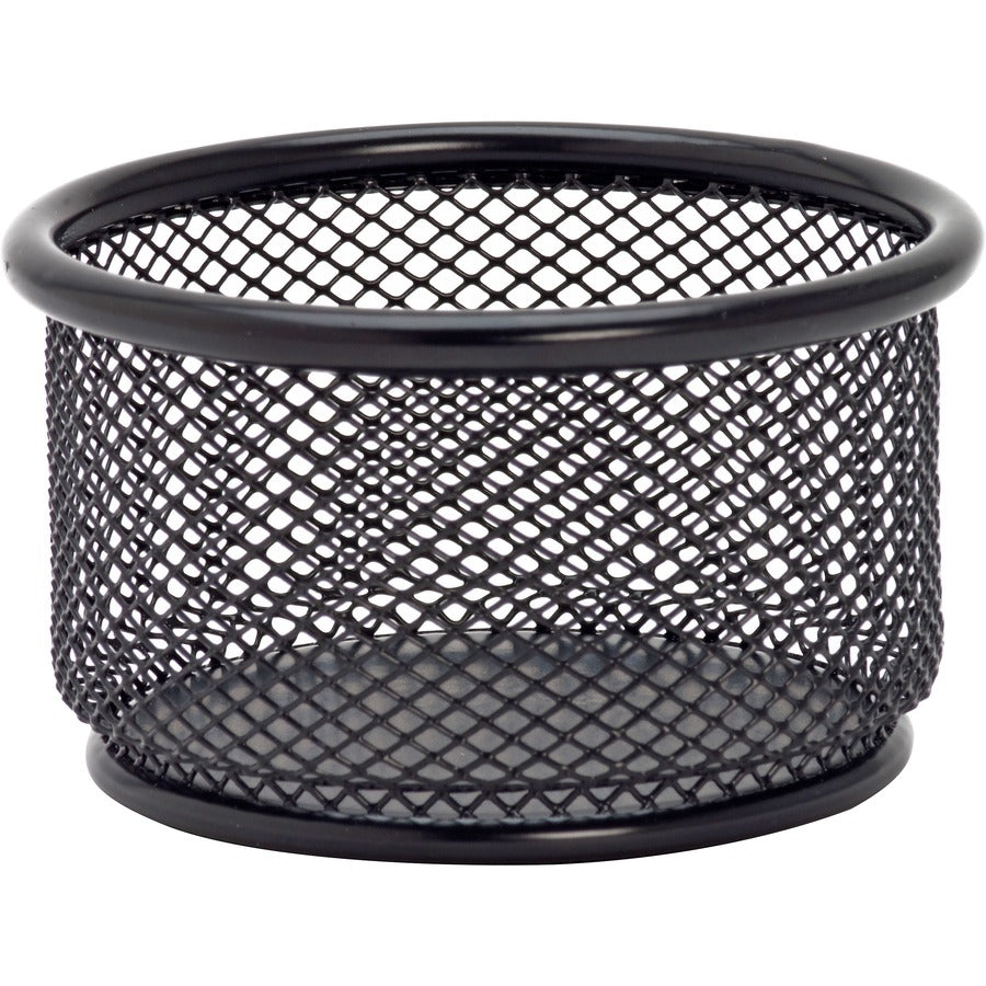 Lorell Mesh Wire Pencil Cup Holder - 3.8" Height x 2.1" Width - Steel - Black - Rubber Feet - 1 Each