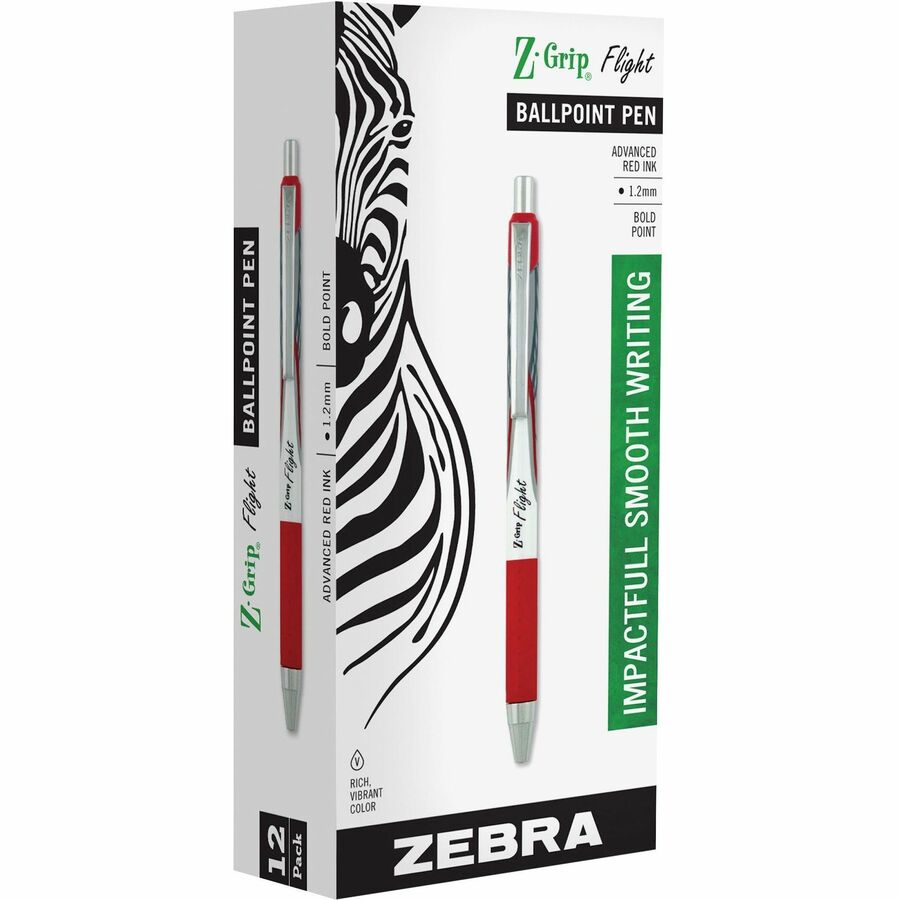 Zebra Pen Z-Grip Flight Retractable Pens - Retractable - Red Ink - 12 / Dozen