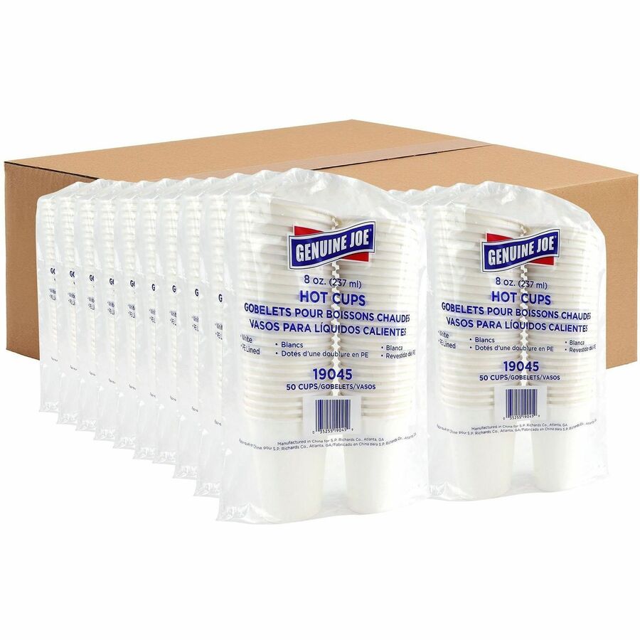 Genuine Joe 8 oz Disposable Hot Cups - 8 fl oz - White - Polyurethane - Hot Drink, Beverage - 250 Cups/Bundle - 4 / Carton
