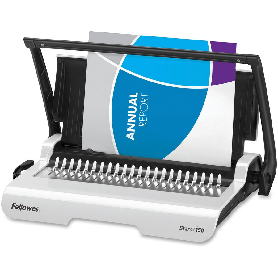 Fellowes Star+ 150 Manual Comb Binding Machine - CombBind - 150 Sheet(s) Bind - 15 Punch - 3.1" Height x 17.7" Width x 9.8" Depth - White, Black