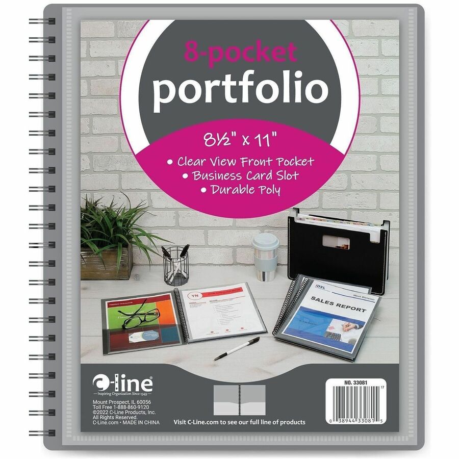 C-Line Letter Portfolio - 8 1/2" x 11" - 8 Internal, Front Pocket - Smoke, Clear - Heavy Duty, Archival-safe - 1 Each