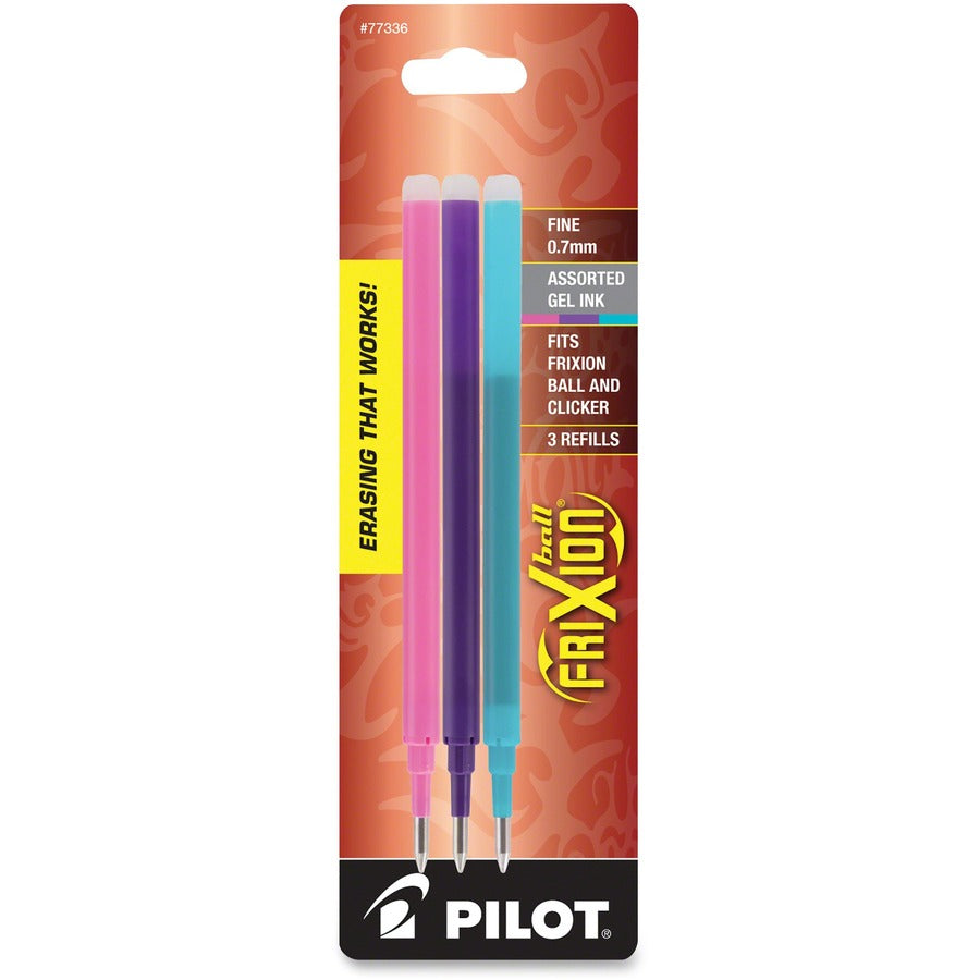 Pilot Erasable Gel Ink Pen Refills - 0.70 mm , Fine Point - Purple, Pink, Turquoise Ink - Wear Resistant, Tear Resistant, Eco-friendly, Smooth Writing - 3 / Pack