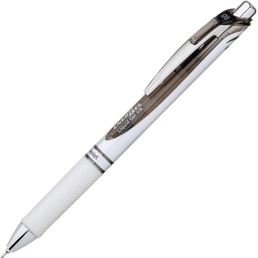 EnerGel EnerGel Pearl Liquid Gel Pen - Refillable - Retractable - Black Ink - Gel-based - Pearl White Barrel - Stainless Steel Tip - 1 Each