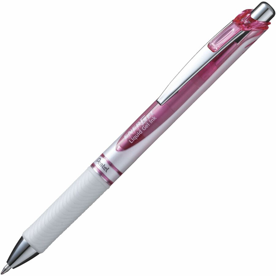 EnerGel Pearl Refillable Gel Pen - Refillable - Retractable - Pink Ink - Pearl White Barrel - Stainless Steel Tip - 1 Each