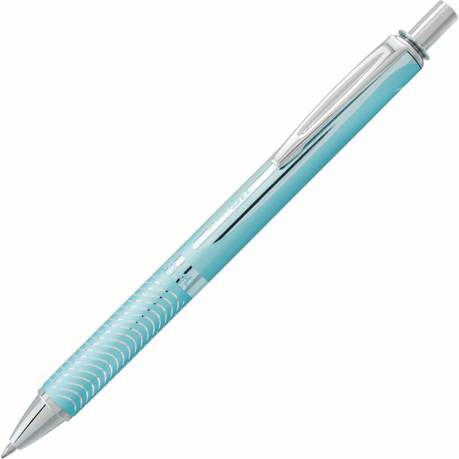 Pentel EnerGel Alloy Rollerball Pen - Refillable - Retractable - Black Ink - Gel-based - Aqua Marine Aluminum Alloy Barrel - Stainless Steel Tip - 1 Each