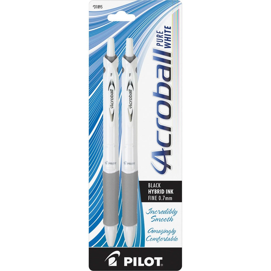 Pilot .7mm Retractable Pens - Refillable - Retractable - Black Ink - Advanced Ink - White Barrel - 2 / Pack