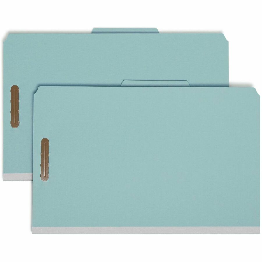 Smead 2/5 Tab Cut Legal Classification Folder - 8 1/2" x 14" - 3" Expansion - 2 x 2K Fastener - Top Tab Location - Right of Center Tab Position - 3 Divider - 25 pt. - Pressboard - Blue - Eco-friendly, Durable - 100% Recycled - 10 / Box