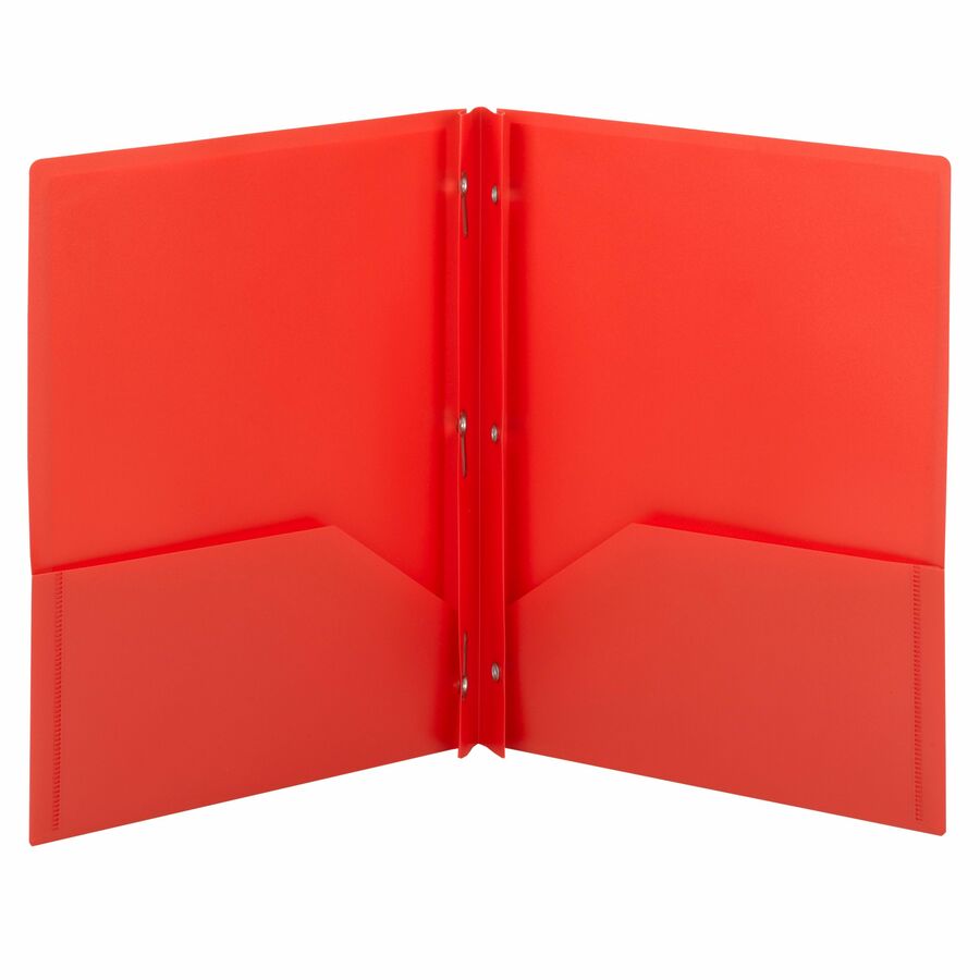 Smead Letter Pocket Folder - 8 1/2" x 11" - 80 Sheets Capacity - Double Tang Fastener - 2 Pocket - Polypropylene - Red - 25/Box - 25 / Box