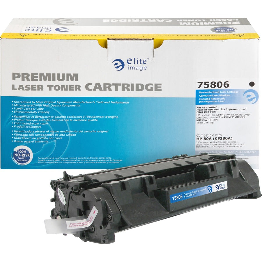 Elite Image Remanufactured Laser Toner Cartridge 80A (CF280A) - Black - 1 Each - 2700 Pages