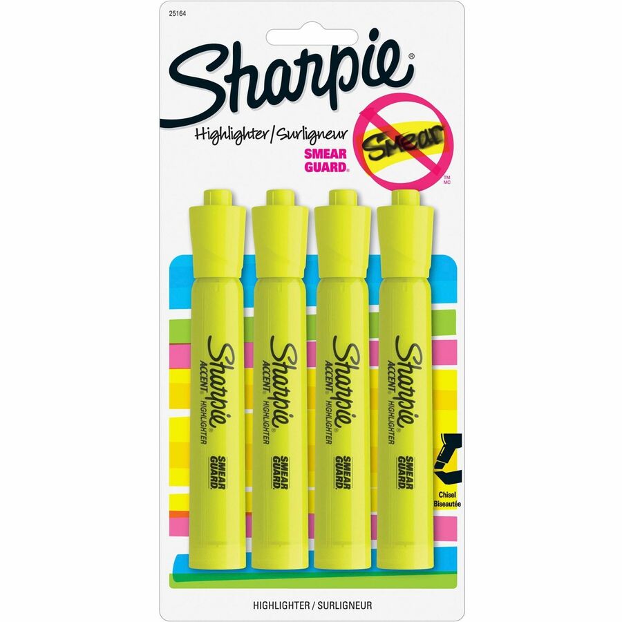 Sharpie Tank Highlighters Chisel Tip - Fluorescent Yellow Ink - 4 / Pack