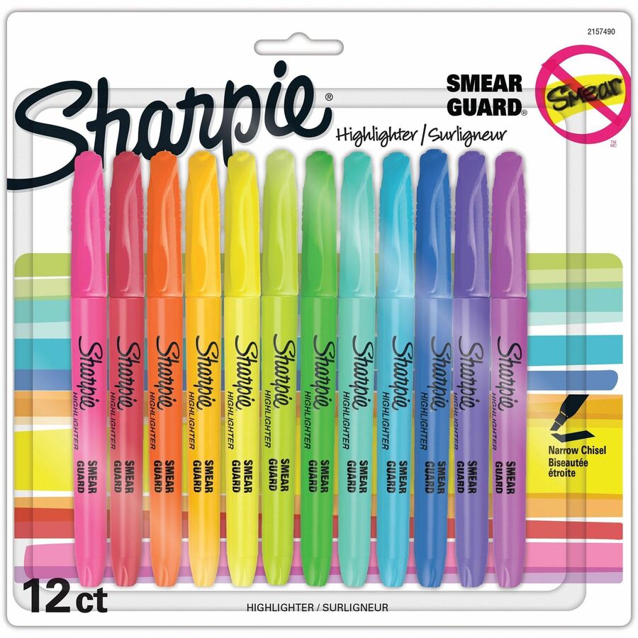 Sharpie Accent Highlighter - Pocket - Fluorescent Yellow, Fluorescent Green, Fluorescent Pink, Blue, Fluorescent Orange, Lavender Ink - 12 / Pack