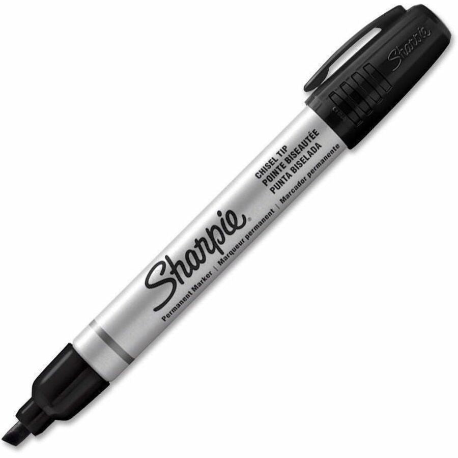 Sharpie Pro Chisel Tip Markers - Black Ink - Metal Barrel - 12 / Dozen