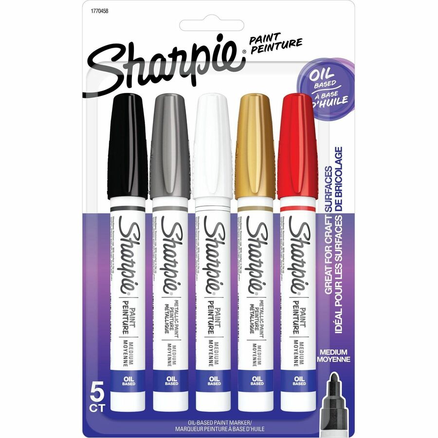 Sharpie Oil-Based Paint Marker - Medium Point - Assorted Ink - Oil Based - 5 / Pack