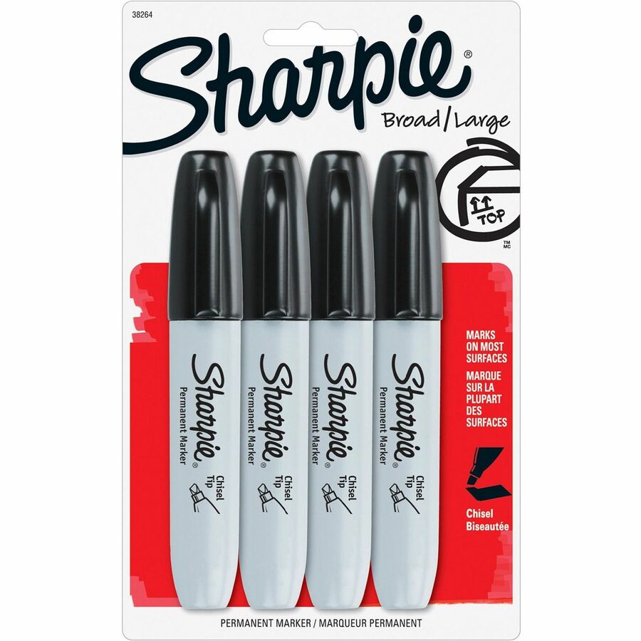 Sharpie Chisel Tip Permanent Marker - Black Ink - Alcohol Based - 4 / Pack