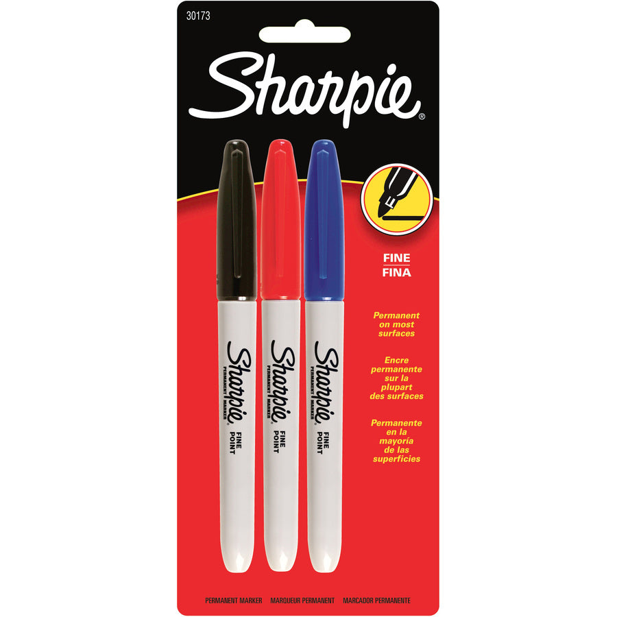 Sharpie Fine Point Permanent Marker - Assorted Ink - Alcohol Based - 3 / Pack