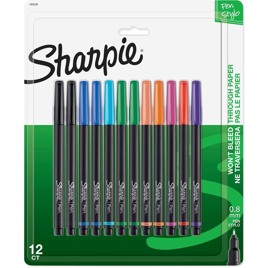 Sharpie Pen - Fine Point - Black, Blue, Turquoise, Green, Clover, Orange, Hot Pink, Red, Purple, Coral Ink - Black Barrel - 12 / Pack