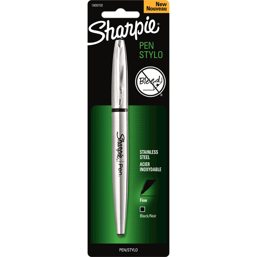 Sharpie Stainless Steel Pen - Refillable - Black Ink - Stainless Steel Stainless Steel Barrel - 1 Pack