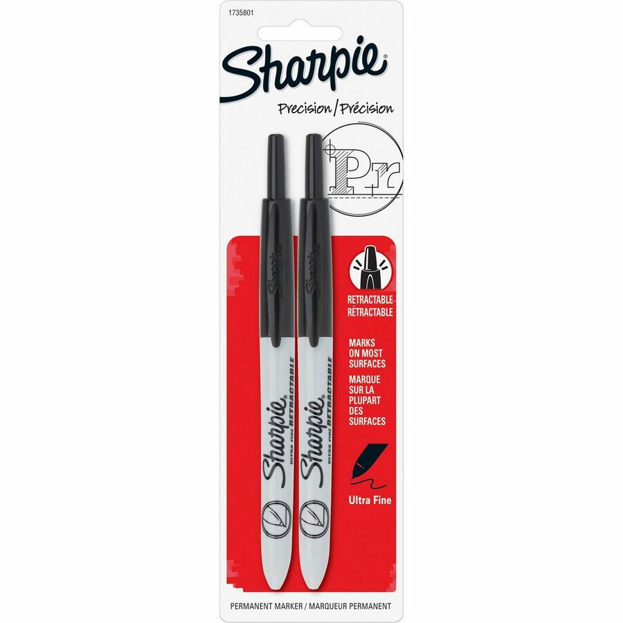 Sharpie Retractable Ultra-Fine Point Permanent Markers - Retractable - Black Ink - 2 / Pack