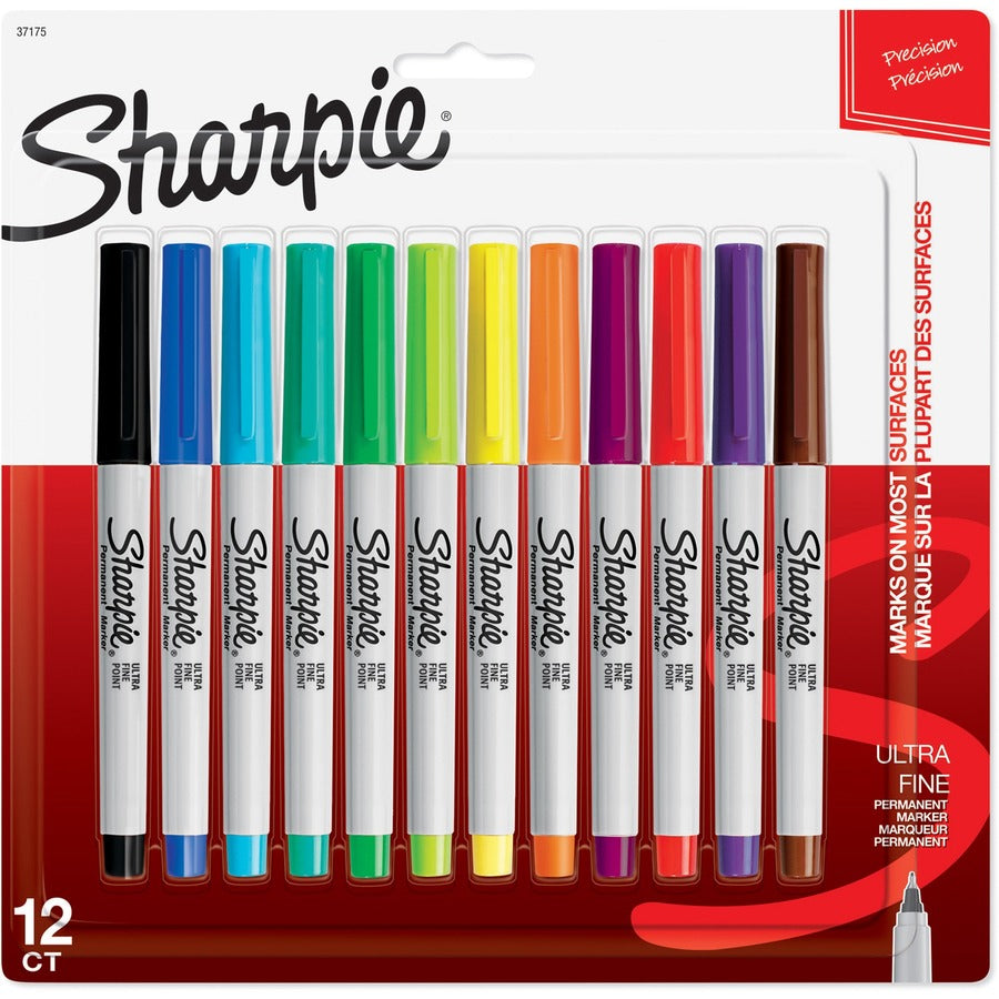 Sharpie Ultra Fine Point Permanent Marker - Black, Red, Blue, Green, Brown, Orange, Purple, Lime, Yellow, Aqua, Berry, ... Ink - 12 / Pack