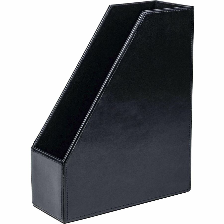 Dacasso Bonded Leather Magazine Rack - 12.50" Height x 4" Width x 10.13" Depth - Desktop - Black - Leather - 1 Each