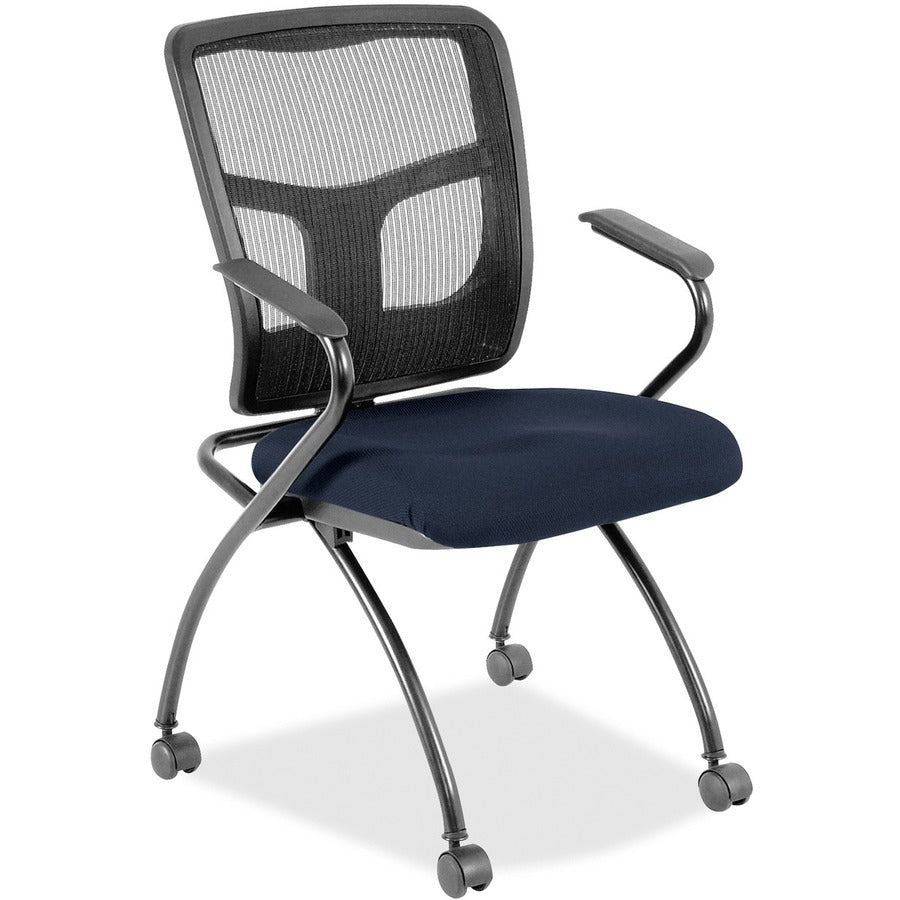 Lorell Mesh Back Nesting Training/Guest Chairs - Forte Cadet Seat Color - Fabric Seat Material - Powder Coated Frame Color - Metal Frame Material - Four-legged Base - Black - Mesh - Armrest - 2 / Carton