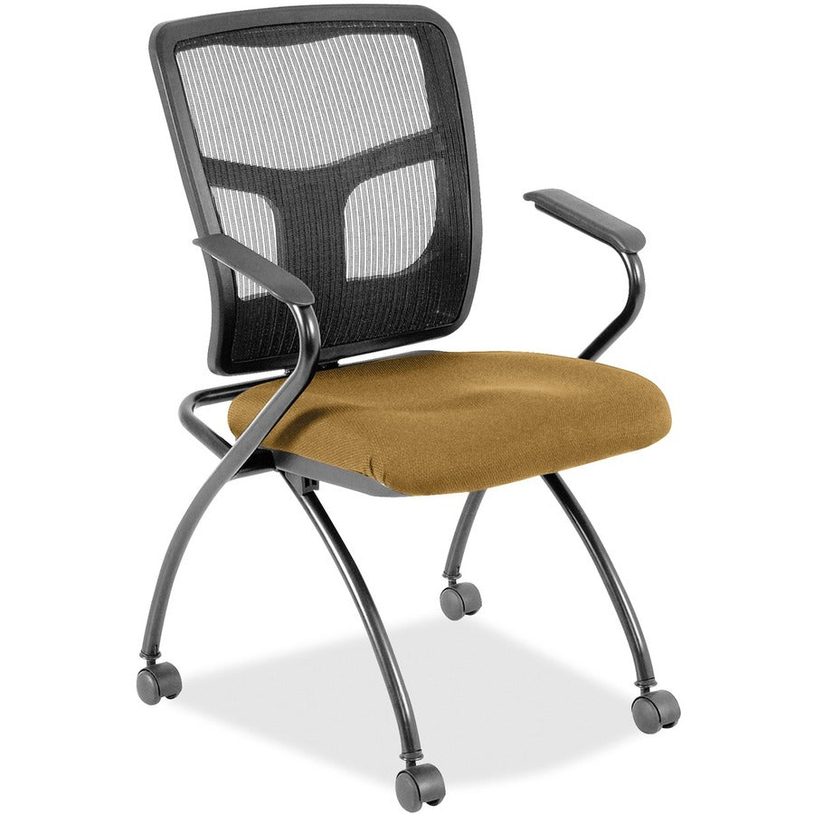 Lorell Mesh Back Nesting Training/Guest Chairs - Canyon Nugget Seat Color - Vinyl Seat Material - Black Back Color - Mesh Back Material - Gray Frame Color - Metal Frame Material - Four-legged Base - Armrest - 2 / Carton