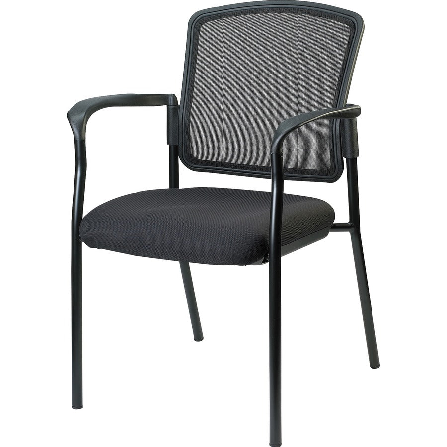 Lorell Mesh Back Stackable Guest Chair - Black Seat Color - Fabric Seat Material - Black Frame Color - Steel Frame Material - Black - Armrest - 1 Each