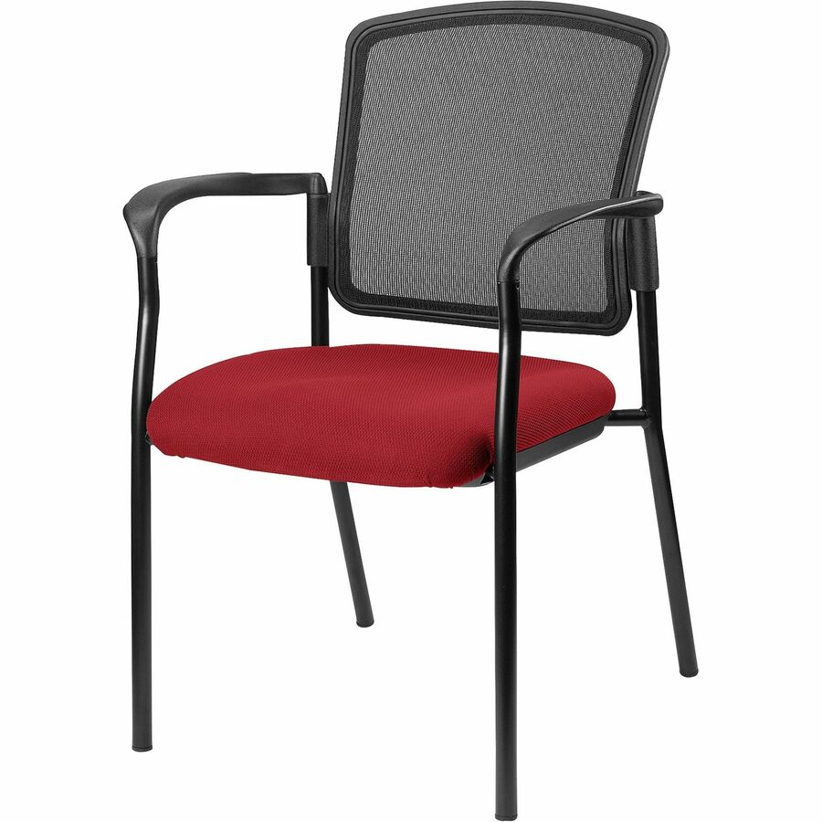Lorell Breathable Mesh Guest Chairs - Fabric Seat Material - Black, Powder Coated Frame Color - Steel Frame Material - Real Red - Armrest - 1 Each