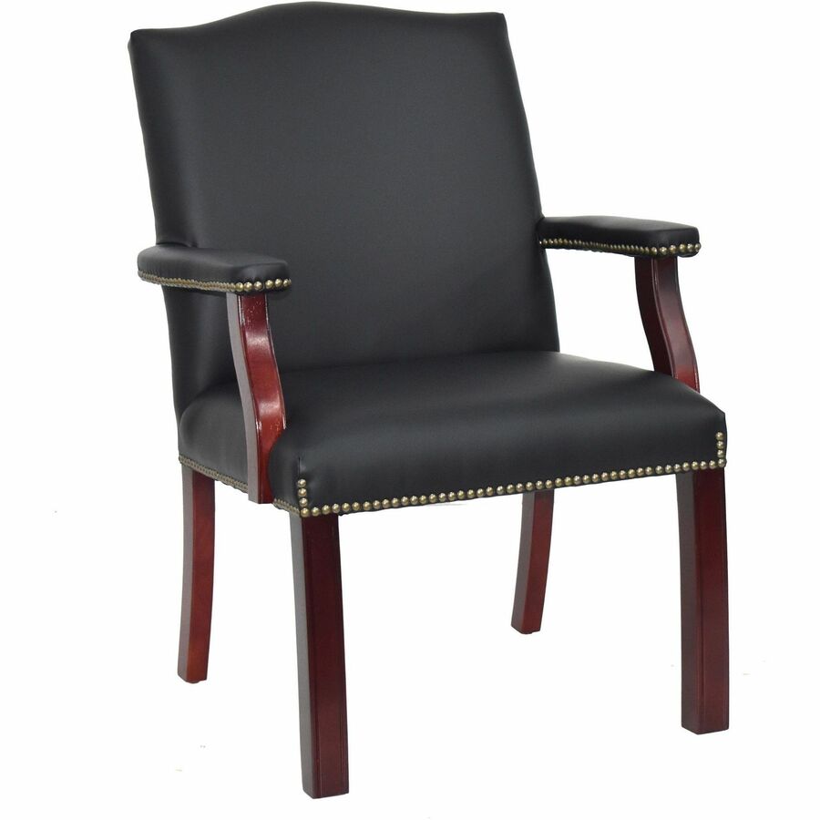 Lorell Deluxe Guest Chair - Black Seat Color - Bonded Leather Seat Material - Black Back Color - Bonded Leather Back Material - Four-legged Base - Black - 1 Each