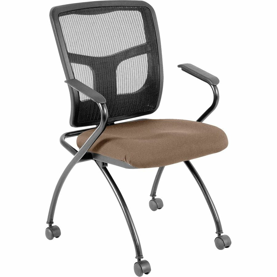 Lorell Mesh Back Fabric Seat Nesting Chairs - Fuse Malted Seat Color - Fabric Seat Material - Powder Coated Frame Color - Metal Frame Material - Four-legged Base - Black - Mesh - Armrest - 2 / Carton