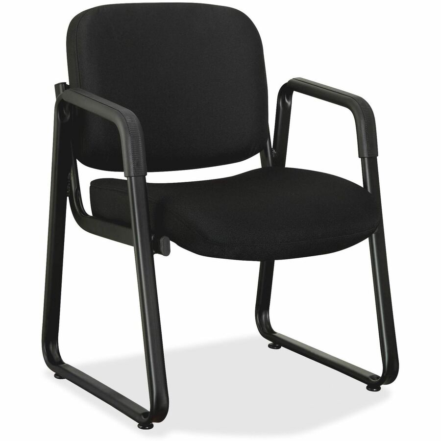 Lorell Upholstered Guest Chair - Black Seat Color - Fabric, Plywood Seat Material - Black Back Color - Fabric, Plywood Back Material - Metal Frame Material - Sled Base - Black - 1 Each