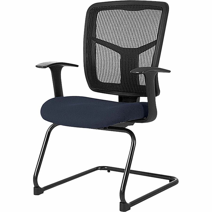 Lorell ErgoMesh Series Mesh Side Arm Guest Chair - Periwinkle Blue Seat Color - Fabric Seat Material - Black Back Color - Mesh Back Material - Cantilever Base - 1 Each