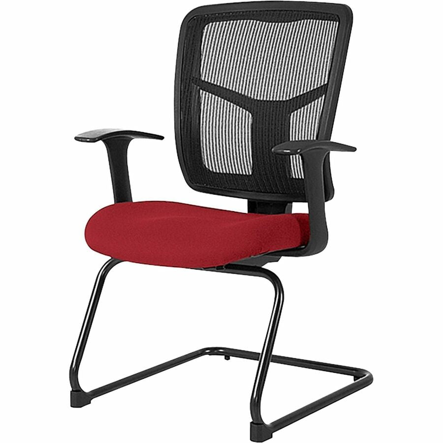 Lorell ErgoMesh Series Mesh Side Arm Guest Chair - Real Red Seat Color - Fabric Seat Material - Black Back Color - Mesh Back Material - Cantilever Base - 1 Each