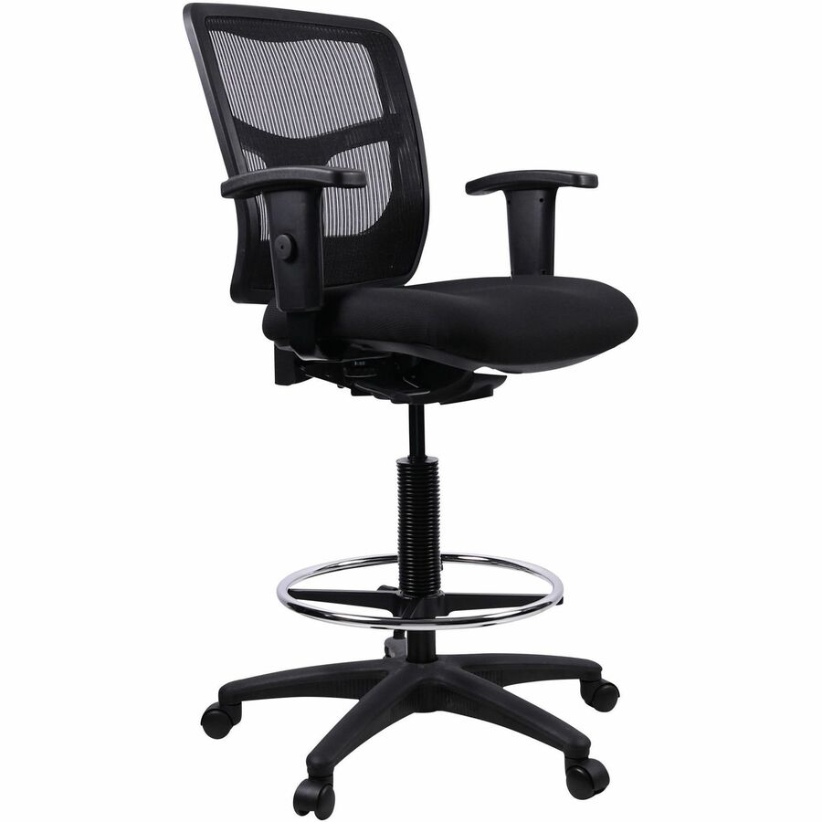 Lorell Ratchet Back Mesh Mid-Back Stool - Black Seat Color - Fabric Seat Material - Black Back Color - Mesh Back Material - 5-star Base - Black - 1 Each
