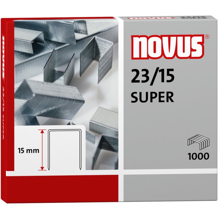 Novus 23/15 Super Heavy Duty Staples - 19/32" Leg - Silver - Steel - 1000 / Carton