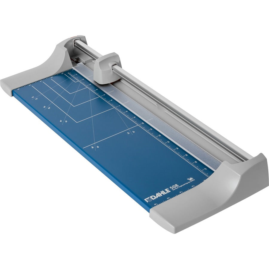 Dahle 508 Personal Rotary Trimmer - 5 Sheet Cutting Capacity - 18" Cutting Length - 2.9" Height x 8.1" Width x 23.3" Length - Automatic Clamp, Durable, Self-sharpening Blade, Non-slip Rubber Feet, Portable, Ground Blade, Metal Base, Screened Guide, Lig...