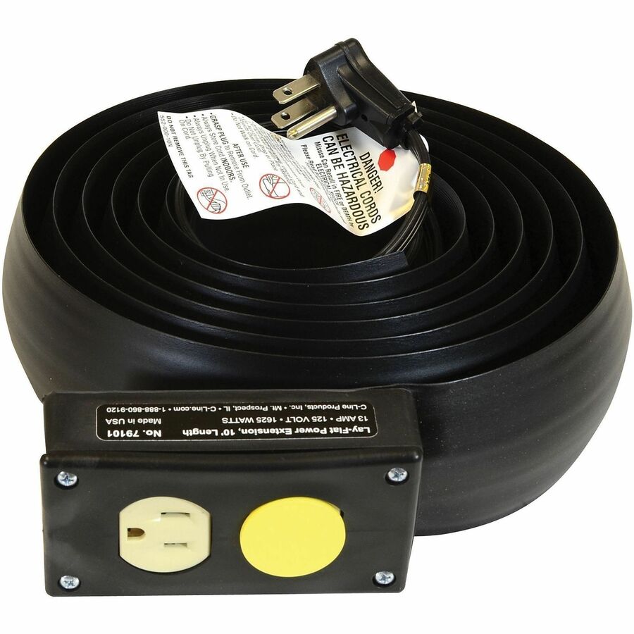 C-Line Lay-Flat Power Extension / Cord Cover - 16 Gauge - 125 V AC / 13 A - Black - 10 ft Cord Length - 1 Each