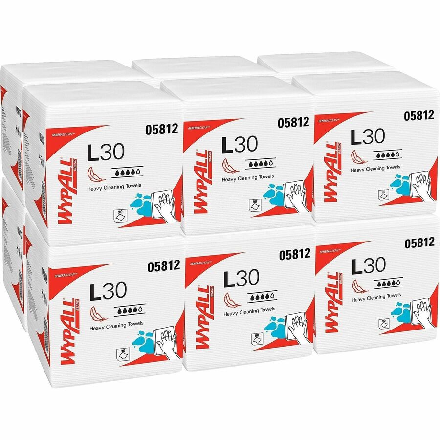 Wypall GeneralClean L30 Heavy Duty Cleaning Towels - WhitePack - 90/Pack - 12 / Carton