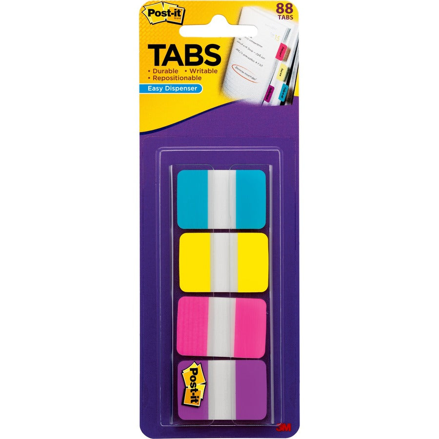 Post-it®, Tabs - 88 Write-on Tab(s) - 1.50" Tab Height x 1" Tab Width - Blue, Yellow, Pink, Purple Tab(s) - Repositionable - 1 Pack