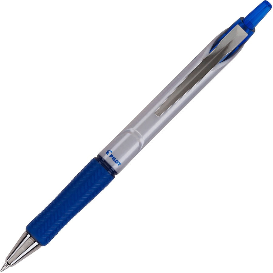 Pilot Hybrid Ink Ballpoint Pen - Refillable - Retractable - Blue Ink - Advanced Ink - Silver Barrel - Tungsten Carbide Tip - 12 / Dozen